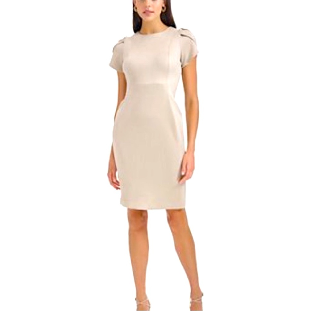 NEW Calvin Klein fitted sheath dress tan beige faux suede soft textured 10 Med